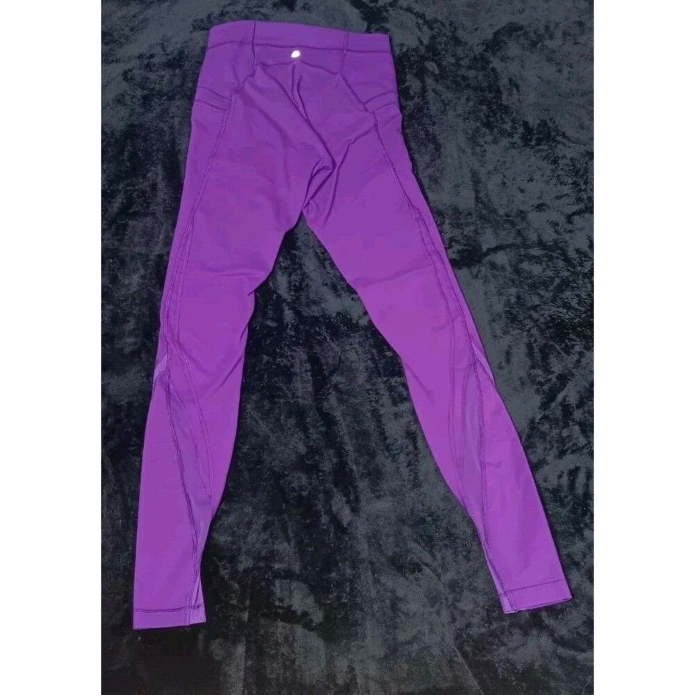 Lululemon High Rise Crossover Waist Mesh Panel Tights S Purple Yoga Athletic Gym - Picture 10 of 10